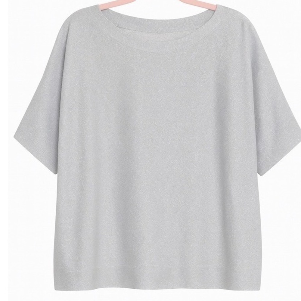 Talbots Gray Metallic Bow Neck Sweater XL Clean Girl Quiet Luxury Dolman